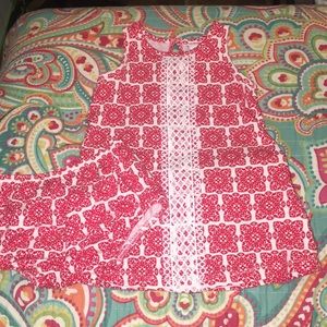 Red & White Sleeveless Dress with Ruffles & Bow
